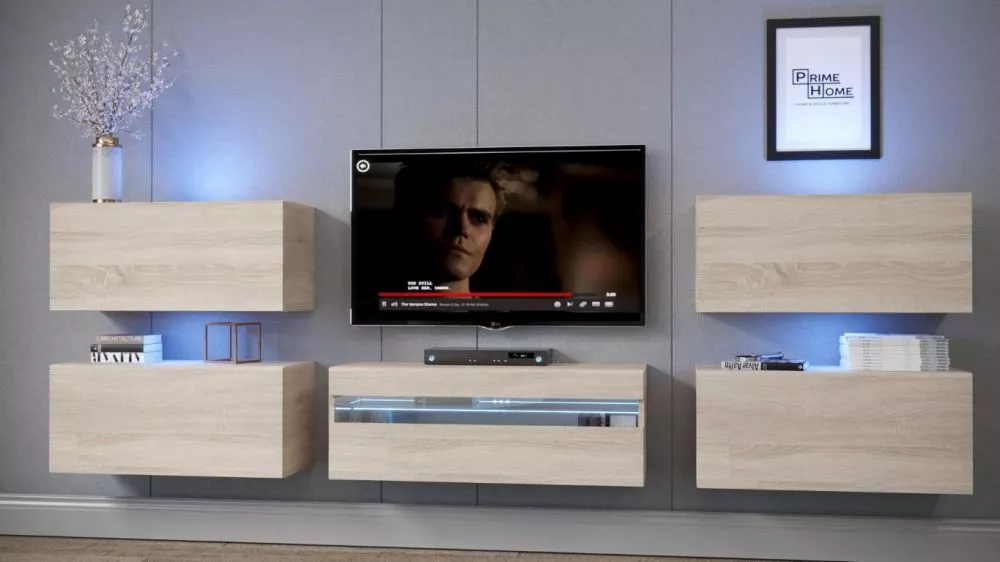 Sekcija Exclusive 2 ar LED · Sonoma · 307 × 35 × 99 cm