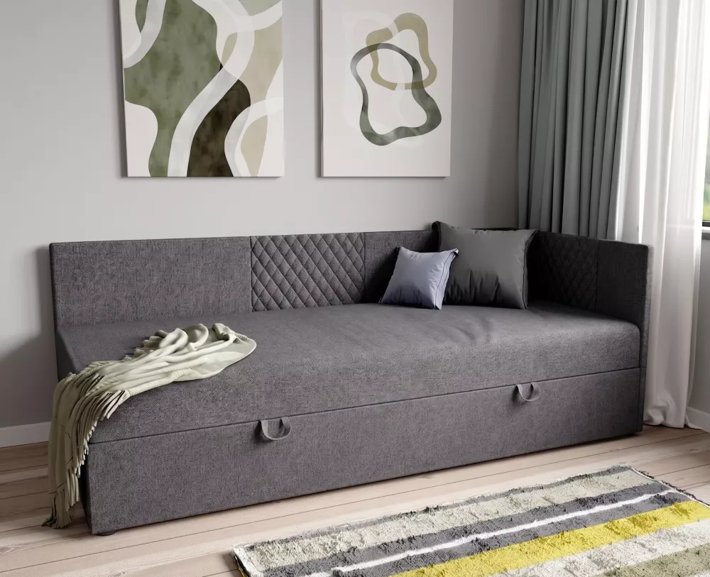 Gulta Tiny Boxspring Standard Guļamvietas platums: 90 cm, Guļamvietas garums: 200 cm, · Pelēks · 95 × 205 × 76 cm