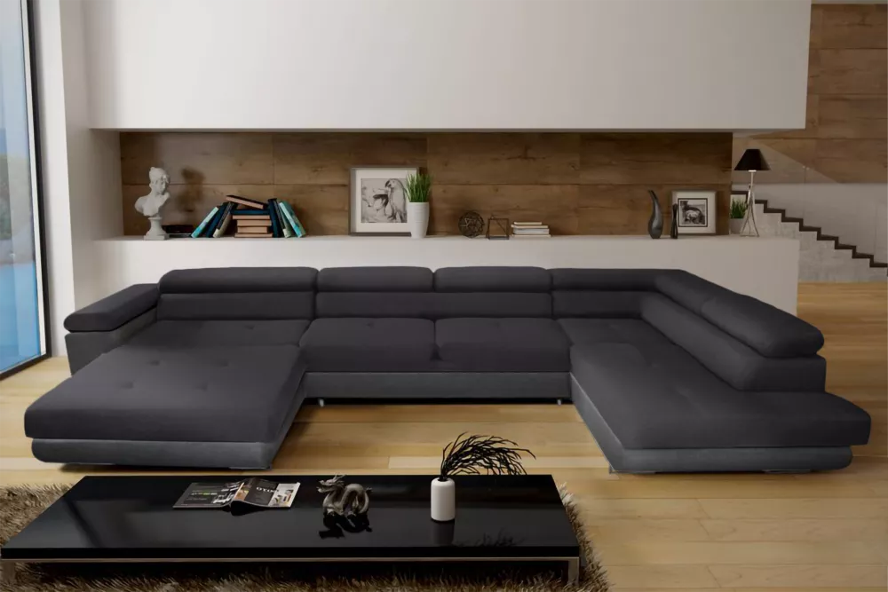 Dīvāns Anton U Mini+L Comfort Standard · Tumši pelēks + gaiši pelēks · 200 × 378 × 73 cm