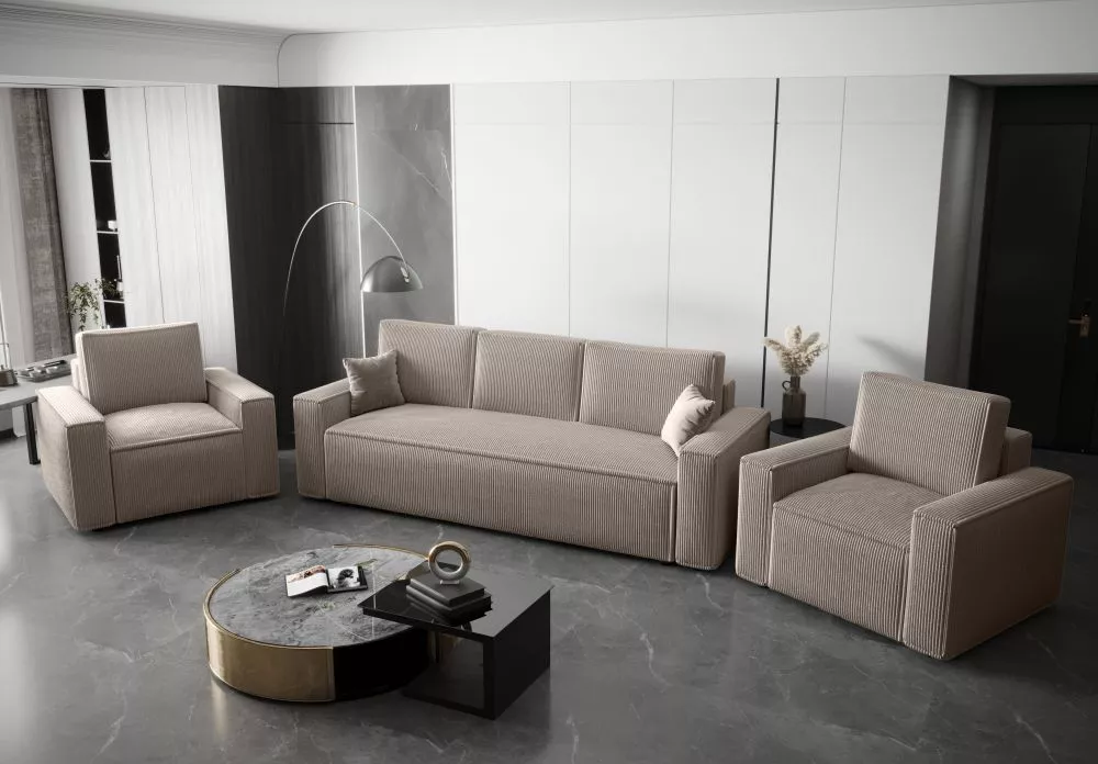 Komplekts Ambro 3S+1S+1S standard · Bēši pelēks · 90 × 230 × 85 cm