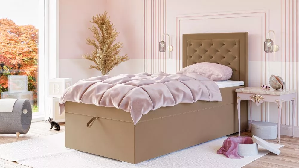 Gulta Glamour Premium Boxspring Standard Guļamvietas platums: 90 cm, Guļamvietas garums: 200 cm, · Gaiši brūns · 90 × 20