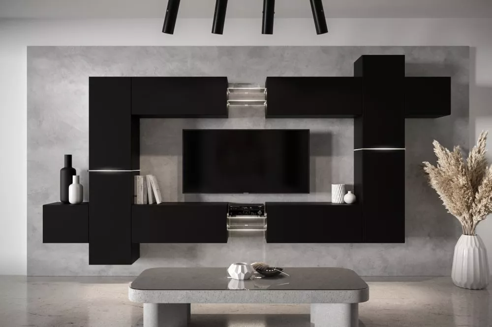 Sekcija Next 91 ar LED Korpusa krāsa: melns, · 354.6 × 35 × 203.5 cm