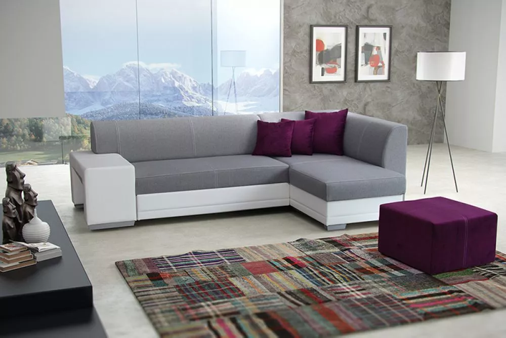 Dīvāns Vera Standard ar pufu · Pelēks + balts · 163 × 283 × 73 cm