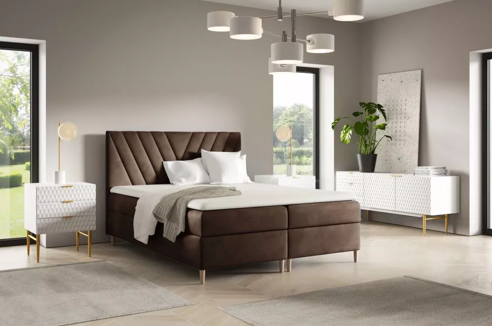 Gulta Beno Boxspring Standard Guļamvietas platums: 160 cm, Guļamvietas garums: 200 cm, · Brūns · 164 × 208 × 115 cm