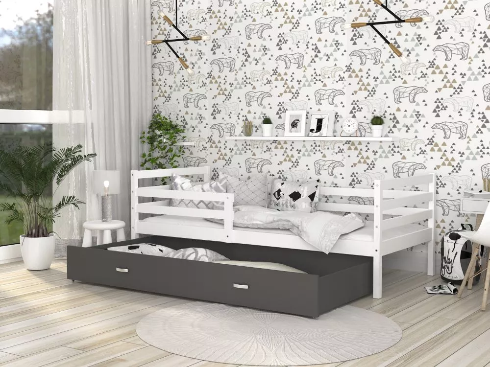 Bērnu gulta Jacek P MDF 90x200 ar stelāžu Guļamvietas platums: 90 cm, Guļamvietas garums: 200 cm, · 96 × 208 × 74 cm