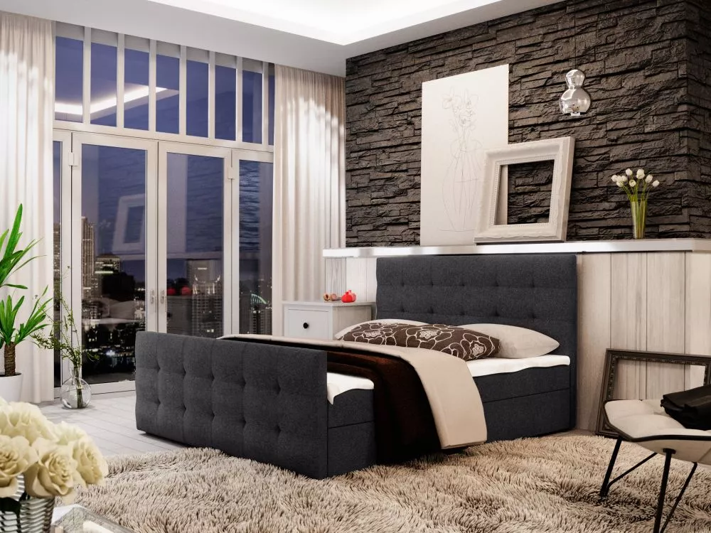 Gulta Milano 2 Boxspring Standard Guļamvietas platums: 160 cm, Guļamvietas garums: 200 cm, · Tumši pelēks · 165 × 216 × 