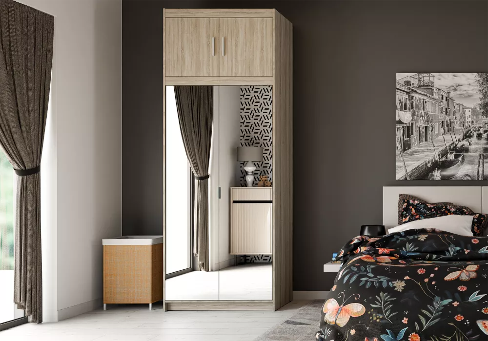 Skapis Elena 2D Premium ar spoguļiem · Sonoma · 89.7 × 53 × 245.5 cm