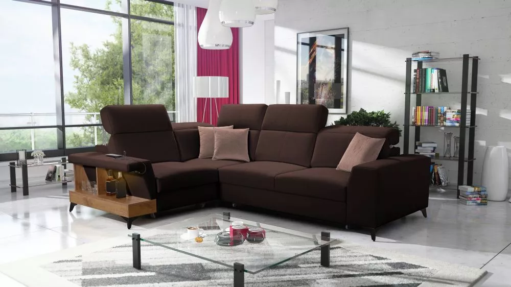 Dīvāns Belutti 2 Lancelot Standard ar LED · Tumši brūns · 212 × 288 × 84 cm