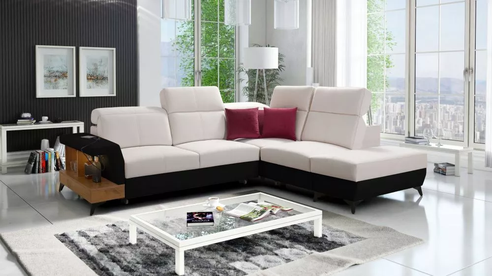 Dīvāns Belutti 7 Lancelot Standard ar LED · Krēma + melns · 236 × 288 × 84 cm