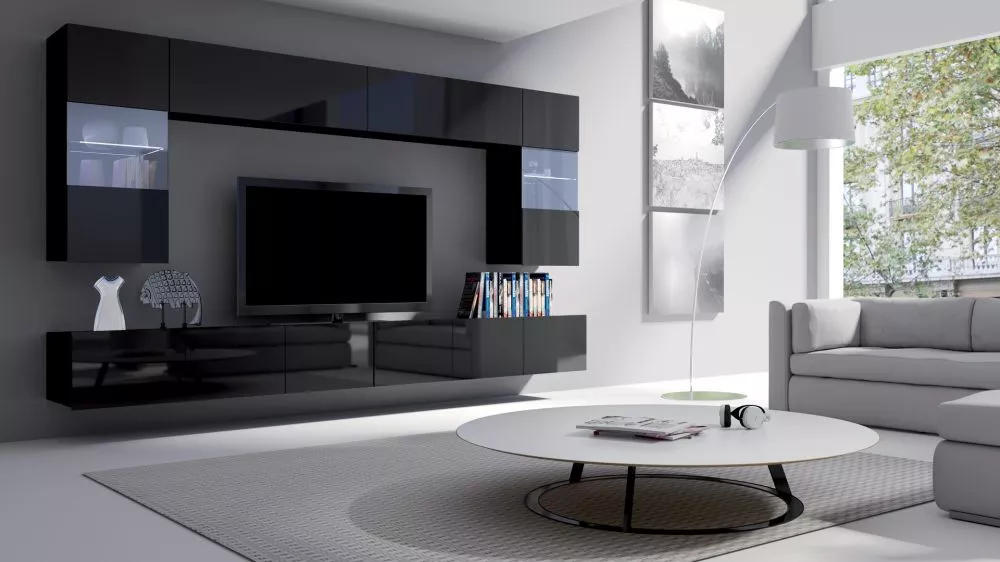 Sekcija Calabrini 1 ar LED · Melns · 300 × 43 cm