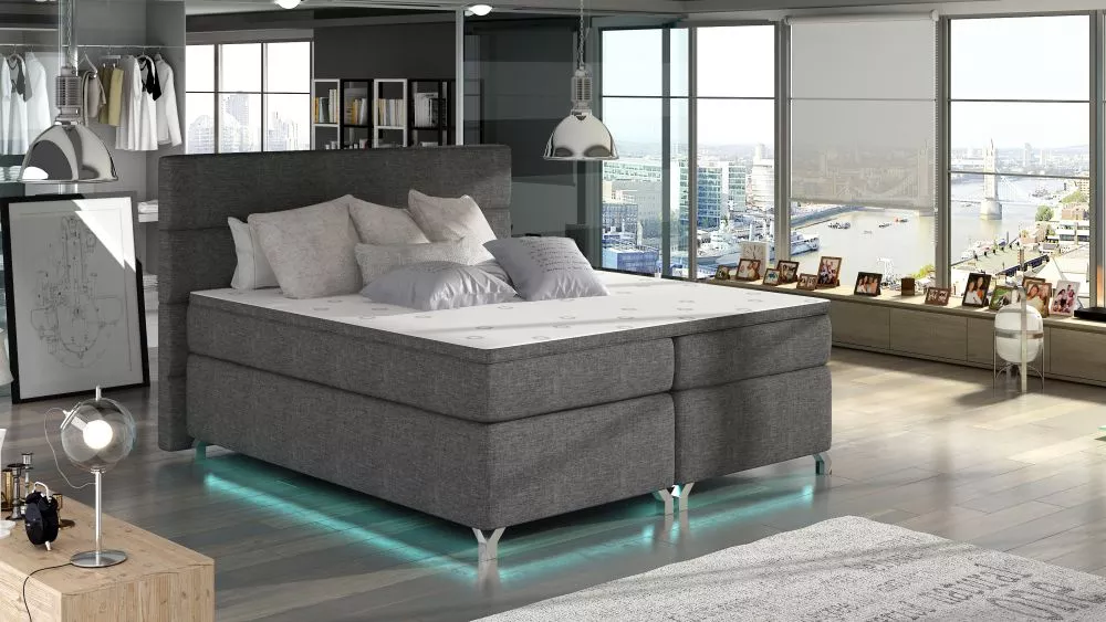 Gulta Amadeo Boxspring ar LED standard Guļamvietas platums: 180 cm, Guļamvietas garums: 200 cm, · Tumši pelēks · 195 × 2