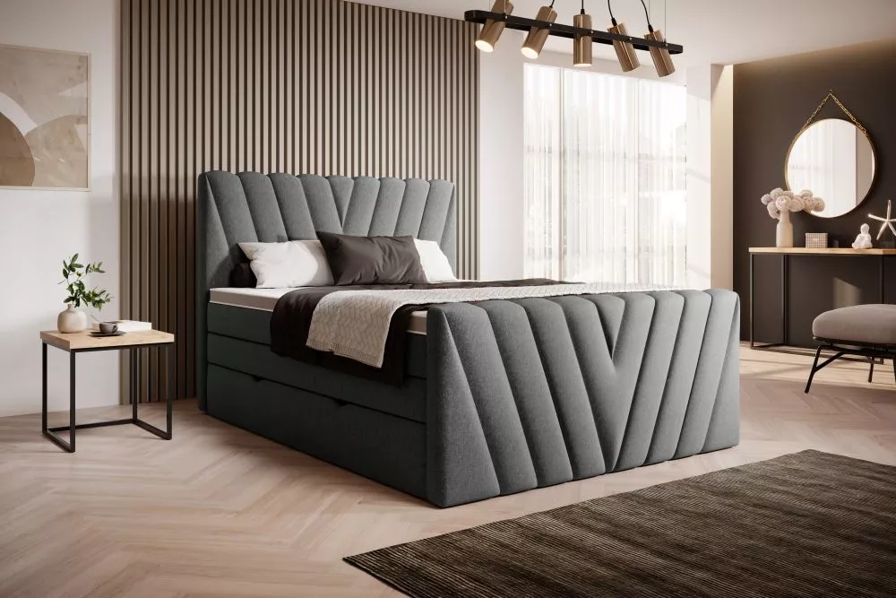 Gulta Candice Boxspring standard Guļamvietas platums: 180 cm, Guļamvietas garums: 200 cm, · Pelēks · 180 × 220 × 133 cm