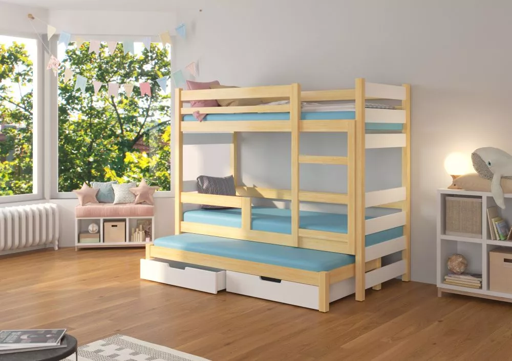 Bērnu gulta Karlo ar stelāžam Guļamvietas platums: 75 cm, Guļamvietas garums: 180 cm, · 81 × 188 × 160 cm
