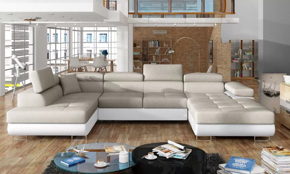 Dīvāns Rodrigo standard · Gaiši bēšs + balts · 202 × 345 × 90 cm