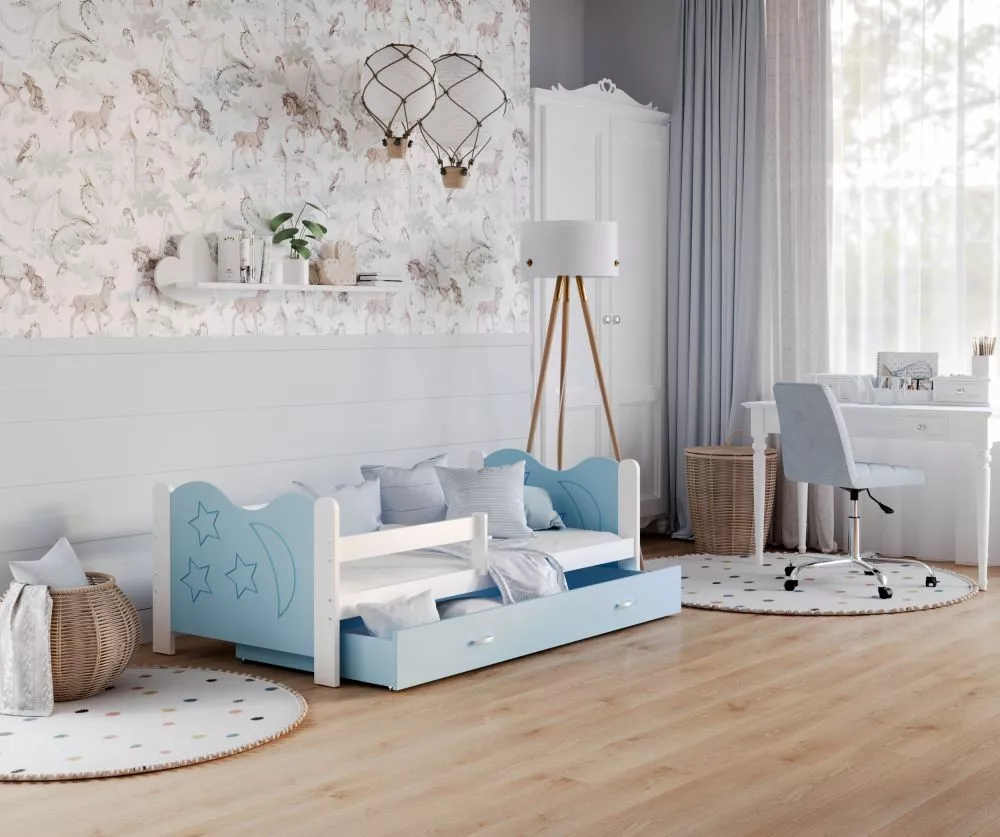 Bērnu gulta Mikolaj MDF 80x190 ar stelāžu Guļamvietas platums: 80 cm, Guļamvietas garums: 190 cm, · 86 × 194 × 62 cm