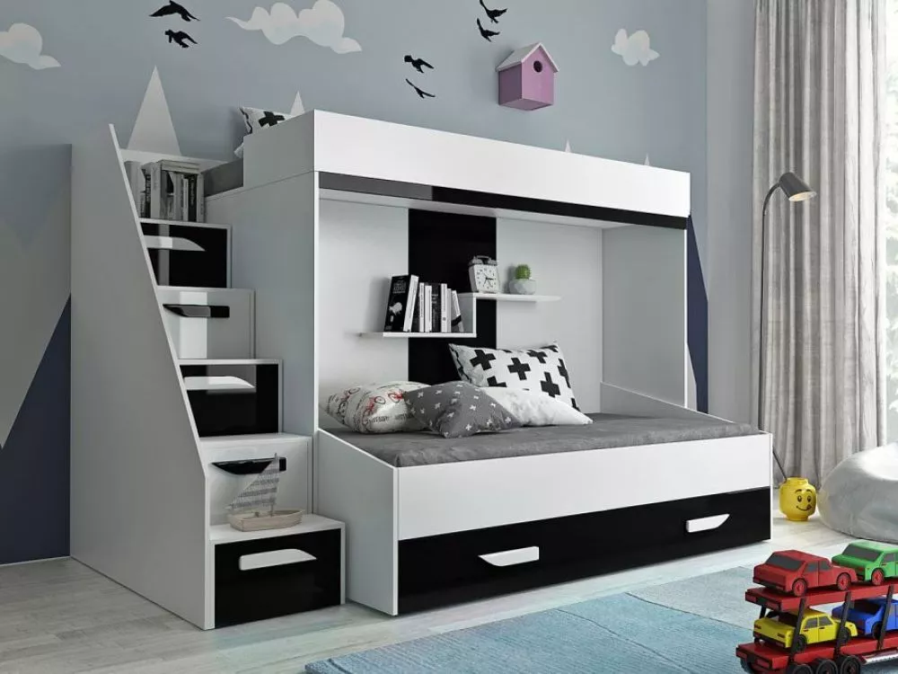 Bērnu gulta Party 16 ar stelāžām Guļamvietas platums: 90 cm, Guļamvietas garums: 200 cm, · 135 × 247 × 165 cm