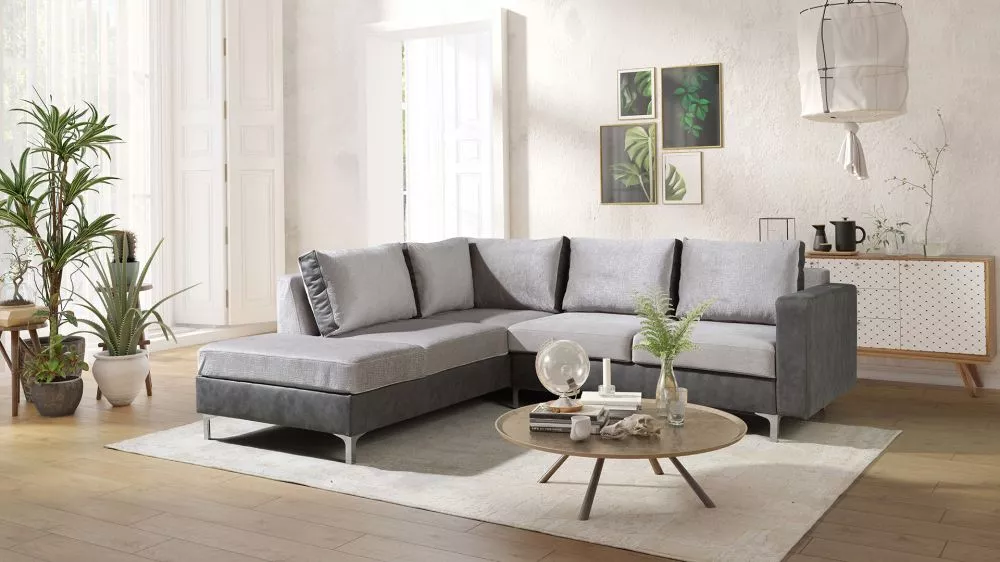 Dīvāns Orlando Select Standard · Gaiši pelēks + pelēks · 212 × 235 × 85 cm