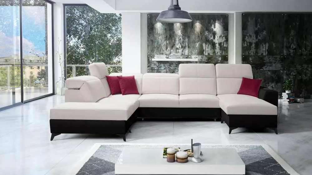 Dīvāns Belutti 6 Mix Standard · Krēma + melns · 236 × 362 × 84 cm