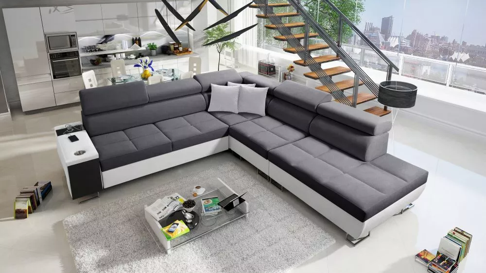 Dīvāns Morena 9 Premium Standard · Tumši pelēks + balts · 283 × 298 × 84 cm
