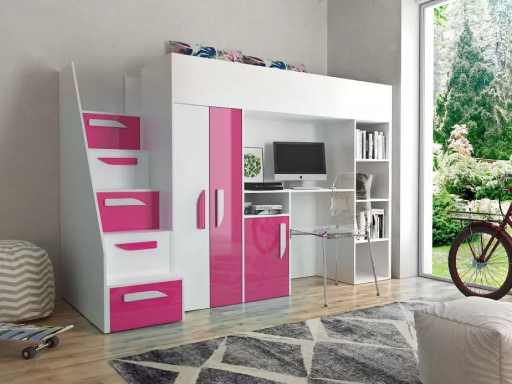Bērnu gulta Party 14 ar stelāžu Guļamvietas platums: 90 cm, Guļamvietas garums: 200 cm, · 120 × 247 × 165 cm