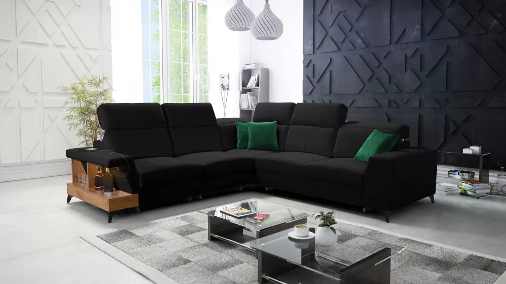 Dīvāns Belutti 3 Lancelot Standard ar LED · Melns · 288 × 288 × 84 cm