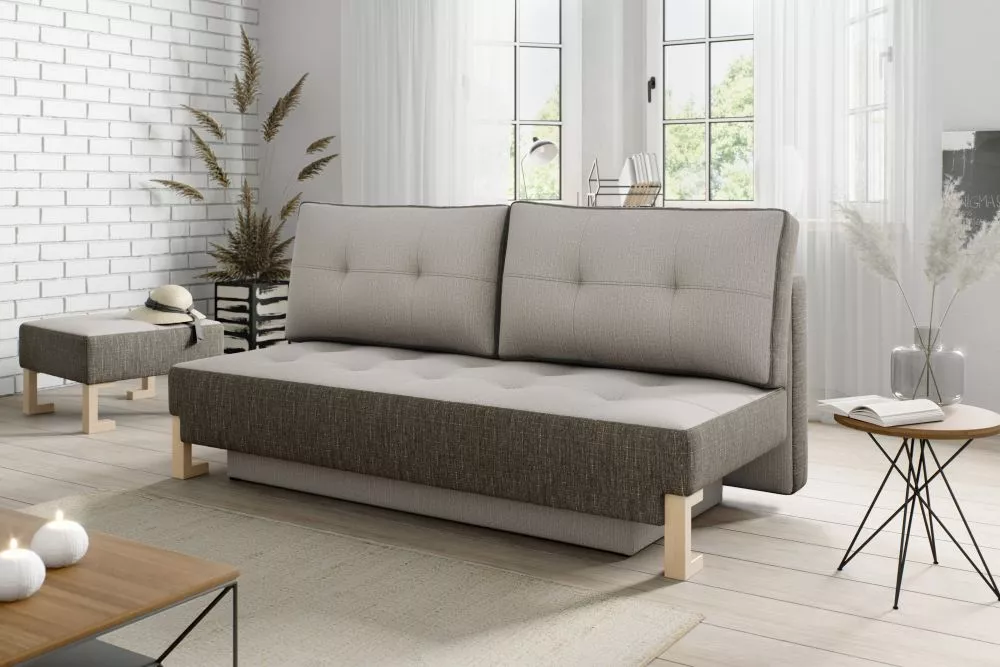 Dīvāns Nicola 3S+P Standard · Kapučīno + brūns · 100 × 200 × 98 cm