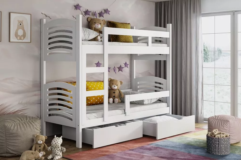 Bērnu gulta Oli 2 ar stelāžām Guļamvietas platums: 75 cm, Guļamvietas garums: 180 cm, · 81 × 188 × 160 cm