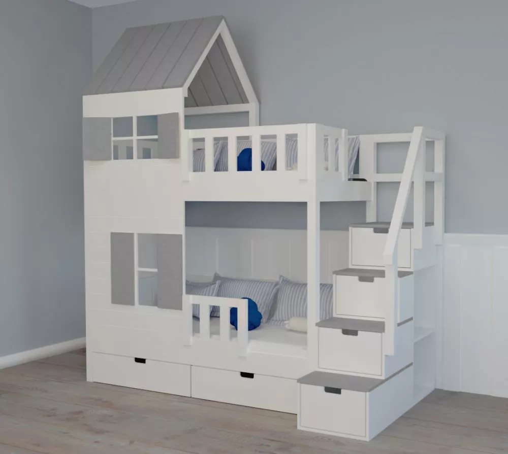 Bērnu gulta 103P ar stelāžām Kāpņu puse: Pa labi, Guļamvietas platums: 80 cm, Guļamvietas garums: 160 cm, · 112 × 212 × 