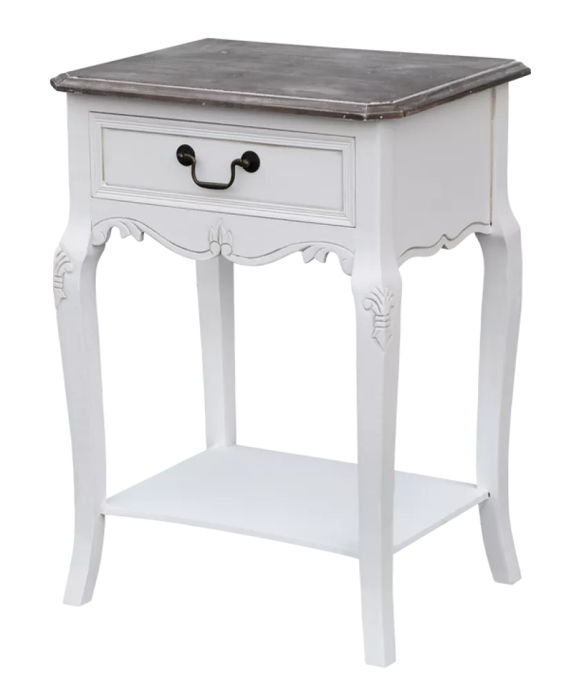 Naktsgaldiņš Rimini White RI019W Korpusa krāsa: balts, Elementu krāsa: brūns, · 47 × 36 × 70 cm