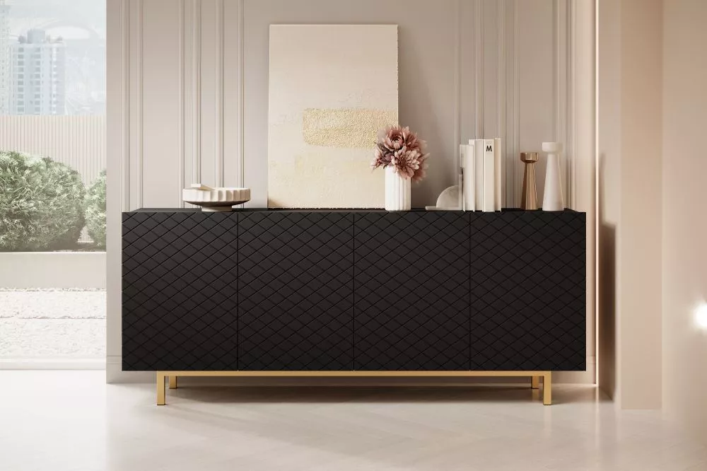 Kumode Scalia 2 K190 4D Gold · Melns · 190 × 42 × 81 cm