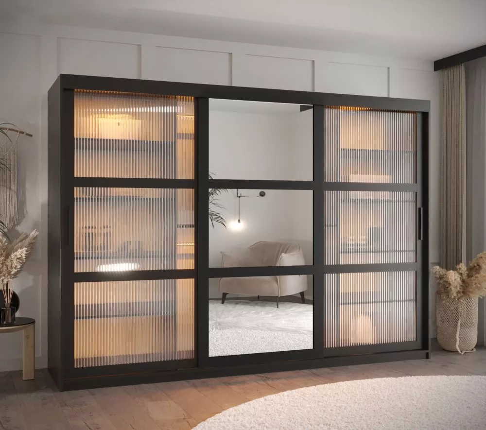 Skapis Flutes 2 ar LED · Melns · 250 × 62 × 200 cm