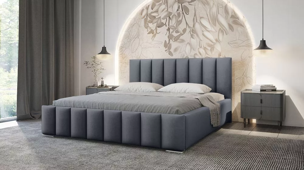 Gulta Nero Standard ar stelāžu Guļamvietas platums: 160 cm, Guļamvietas garums: 200 cm, stelāžas tips: koka, · Tumši pel