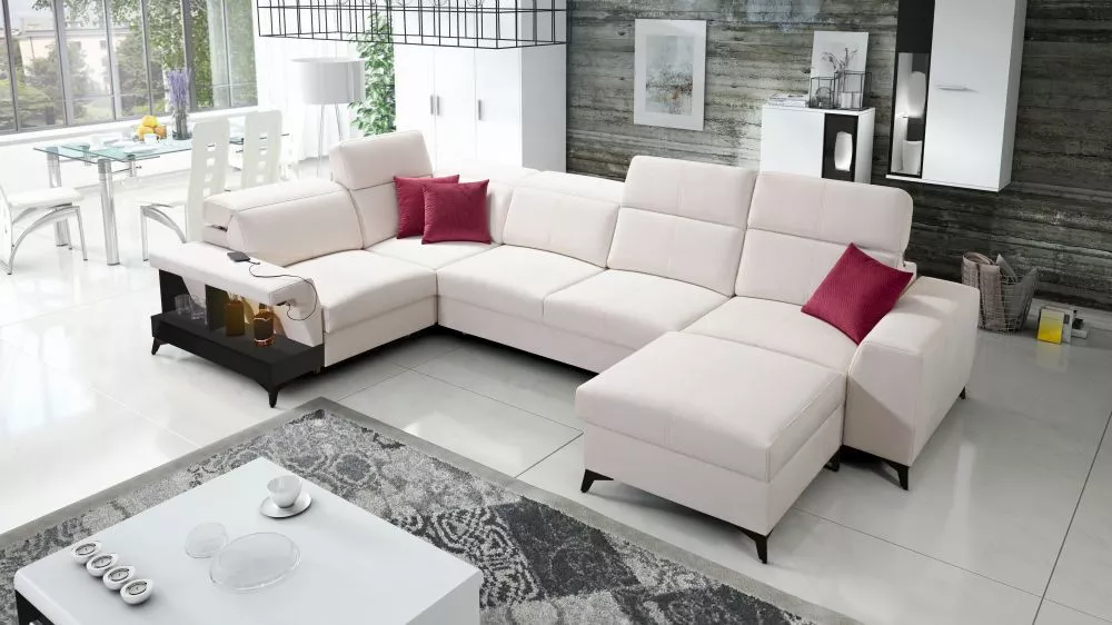 Dīvāns Belutti 4 Satin Black Standard ar LED · Krēma · 212 × 362 × 84 cm