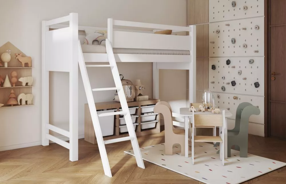Bērnu gulta Vesper ar stelāžu Kāpņu puse: Pa labi, Guļamvietas platums: 90 cm, Guļamvietas garums: 200 cm, · 103 × 214 ×