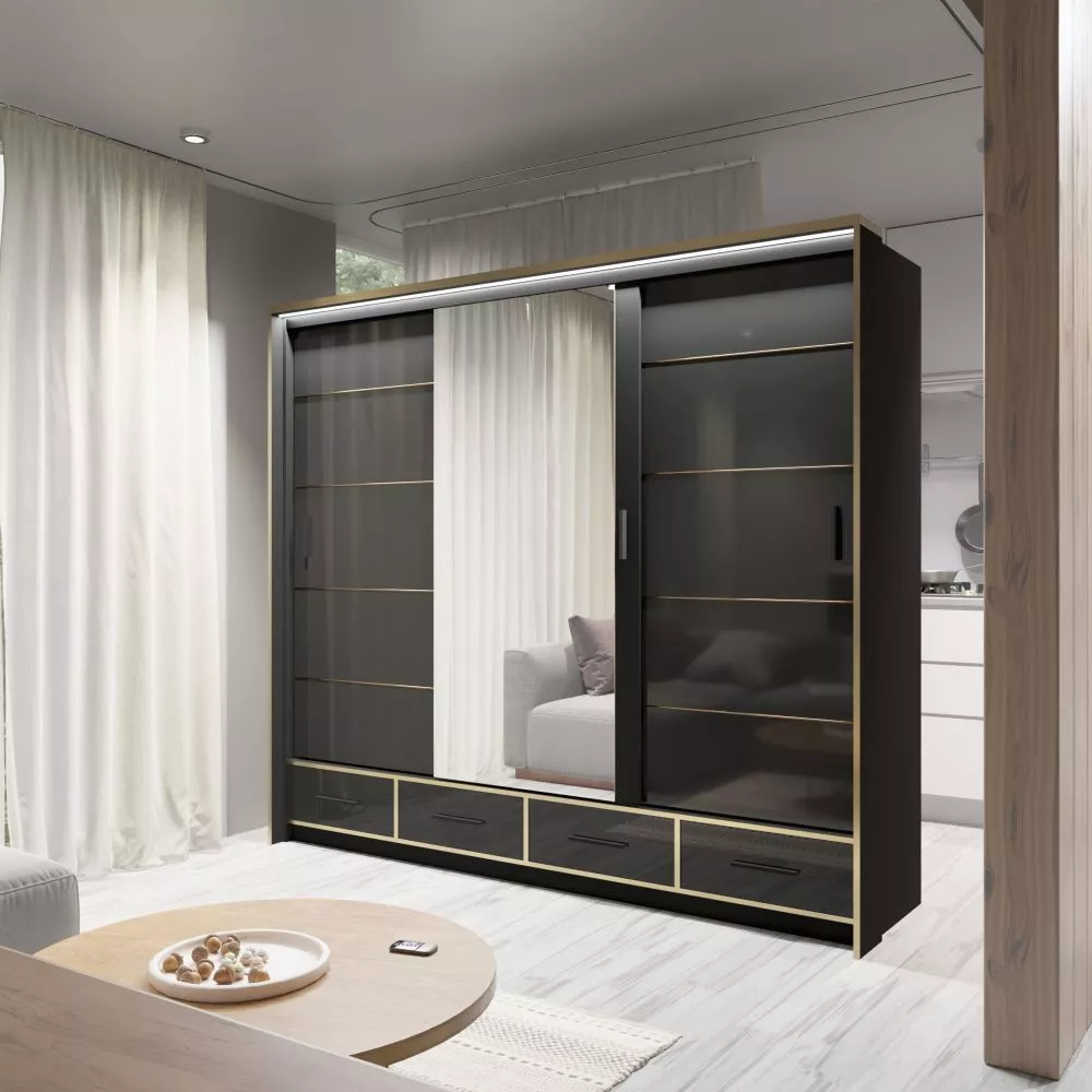 Skapis Sevilla ar LED · Melns · 253 × 66 × 220 cm