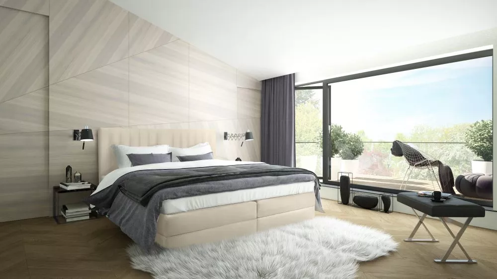 Gulta Milano Boxspring Standard Guļamvietas platums: 180 cm, Guļamvietas garums: 200 cm, · Krēma · 180 × 210 × 110 cm