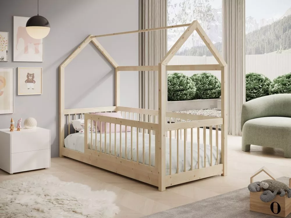 Bērnu gulta Graja ar stelāžu Guļamvietas platums: 70 cm, Guļamvietas garums: 140 cm, · Priede · 77 × 146 × 145 cm