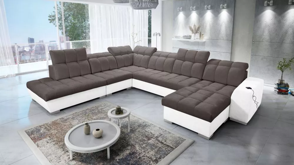 Dīvāns Pagano 10 Premium Standard · Tumši brūns + balts · 300 × 364 × 83 cm