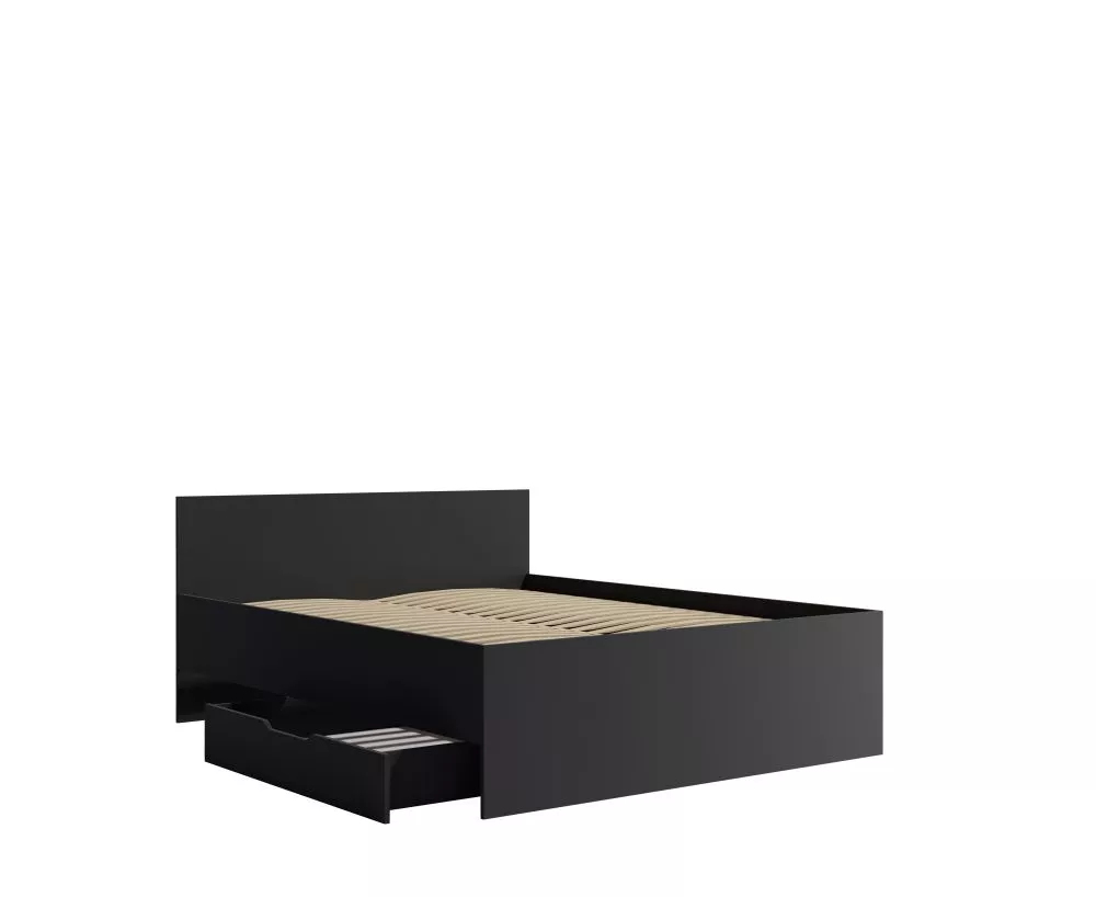 Gulta Maxione 160x200 ar stelāžu Guļamvietas platums: 160 cm, Guļamvietas garums: 200 cm, stelāžas tips: koka, · Melna ·