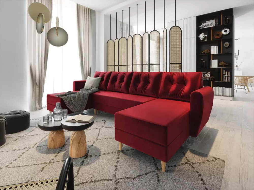 Dīvāns Palermo U standard · Sarkans · 130 × 302 × 92 cm