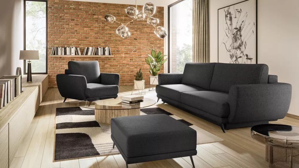 Komplekts Megis 3S+1S+P Premium standard · Melns · 95 × 250 × 90 cm
