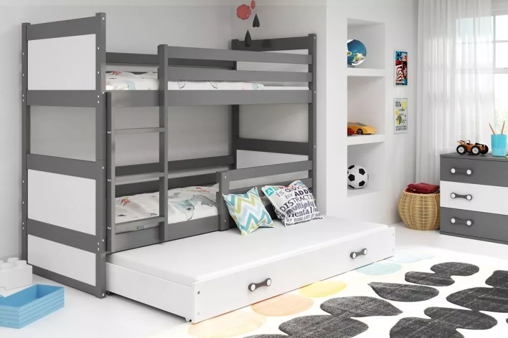 Bērnu gulta Rico Triple Graphite ar stelāžu Guļamvietas platums: 90 cm, Guļamvietas garums: 190 cm, · 97 × 195 × 154 cm