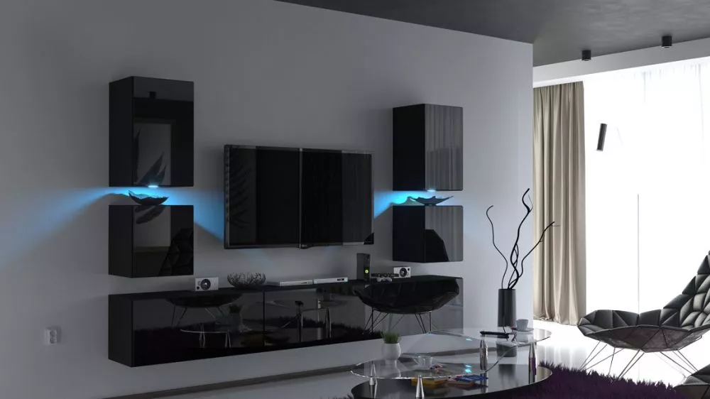 Sekcija Concept 75 ar LED · Melns · 249 × 35 × 167 cm