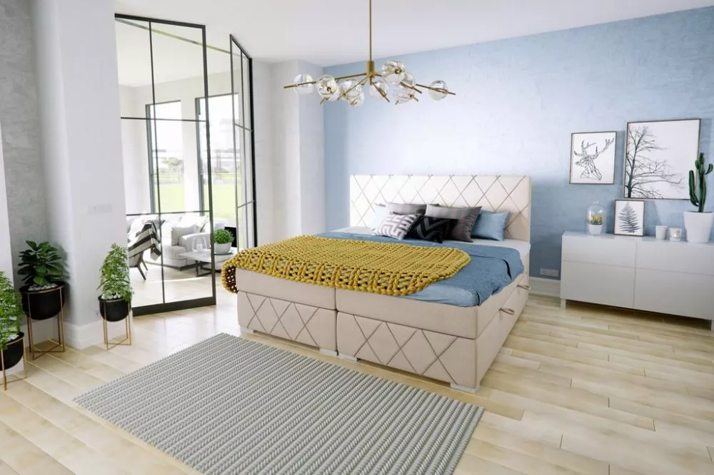 Gulta Royal Boxspring Standard Guļamvietas platums: 160 cm, Guļamvietas garums: 200 cm, · Gaiši bēšs · 195 × 210 × 120 c