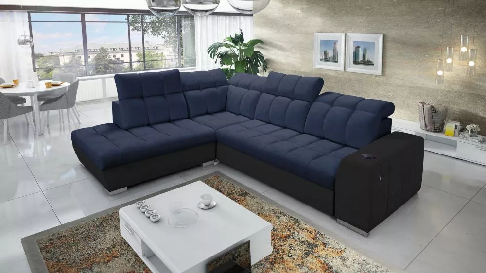 Dīvāns Pagano 7 Premium Standard · Tumši zils + melns · 225 × 285 × 83 cm