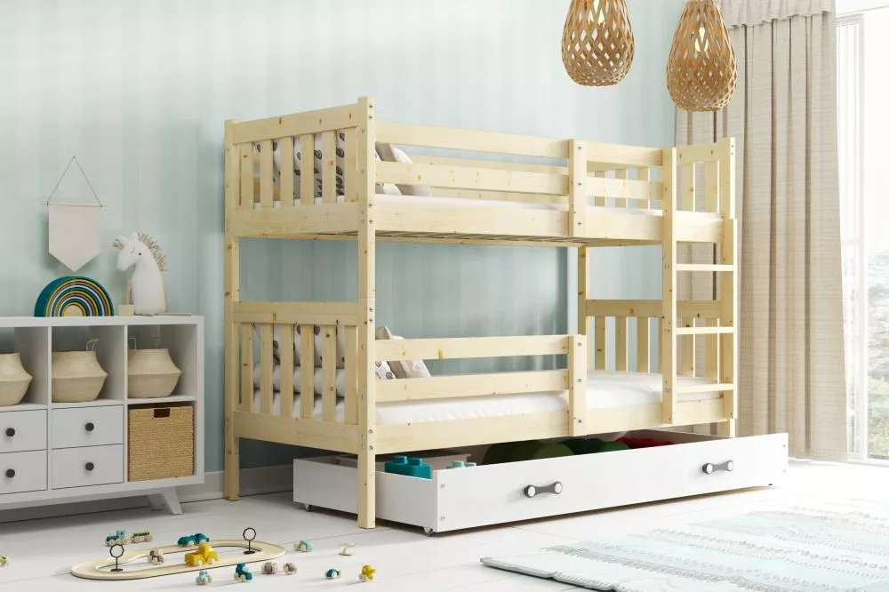Bērnu gulta Kacper S 90x190 ar stelāžām Guļamvietas platums: 90 cm, Guļamvietas garums: 190 cm, · Priede · 97 × 27 × 195