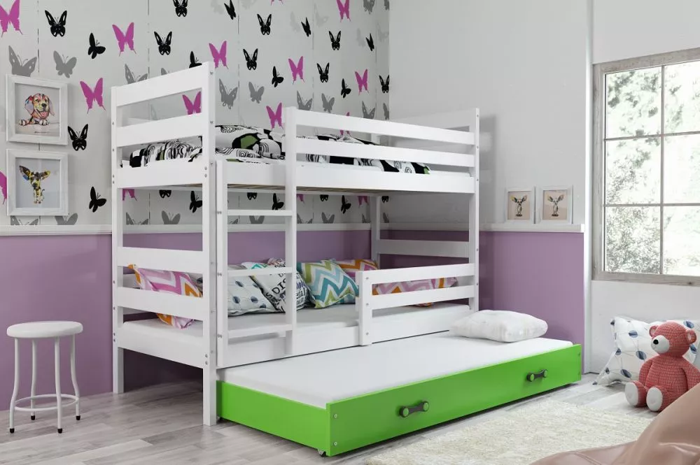 Bērnu gulta Eryk Triple White ar stelāžām Guļamvietas platums: 90 cm, Guļamvietas garums: 200 cm, · 97 × 206 × 154 cm