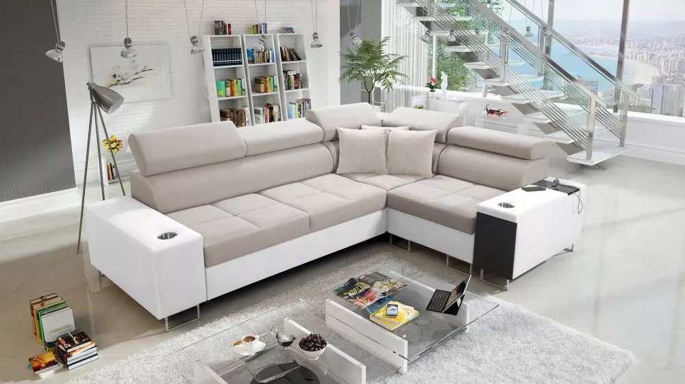 Dīvāns Morena 2 Premium Standard · Bēšs + balts · 207 × 283 × 84 cm