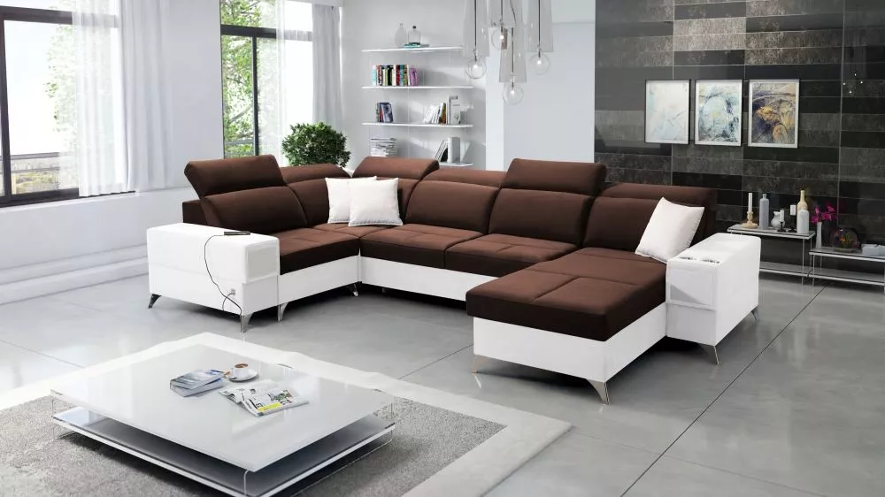 Dīvāns Deus 4 Premium Standard · Tumši brūns + balts · 204 × 364 × 83 cm