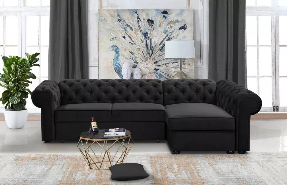 Dīvāns Valentino XL Standard · Melns · 173 × 278 × 78 cm